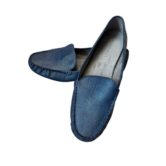 AEROSOLES Over Drive 9;  Navy Blue synthetic Leather Loafers/shoes, driving mocs - Picture 1 of 10